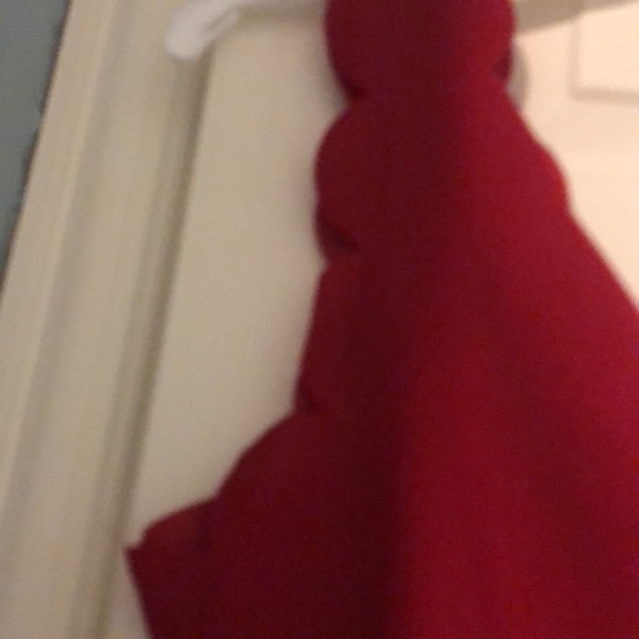 One shoulder wine colored dress with scalloped details - Picture 2 of 5